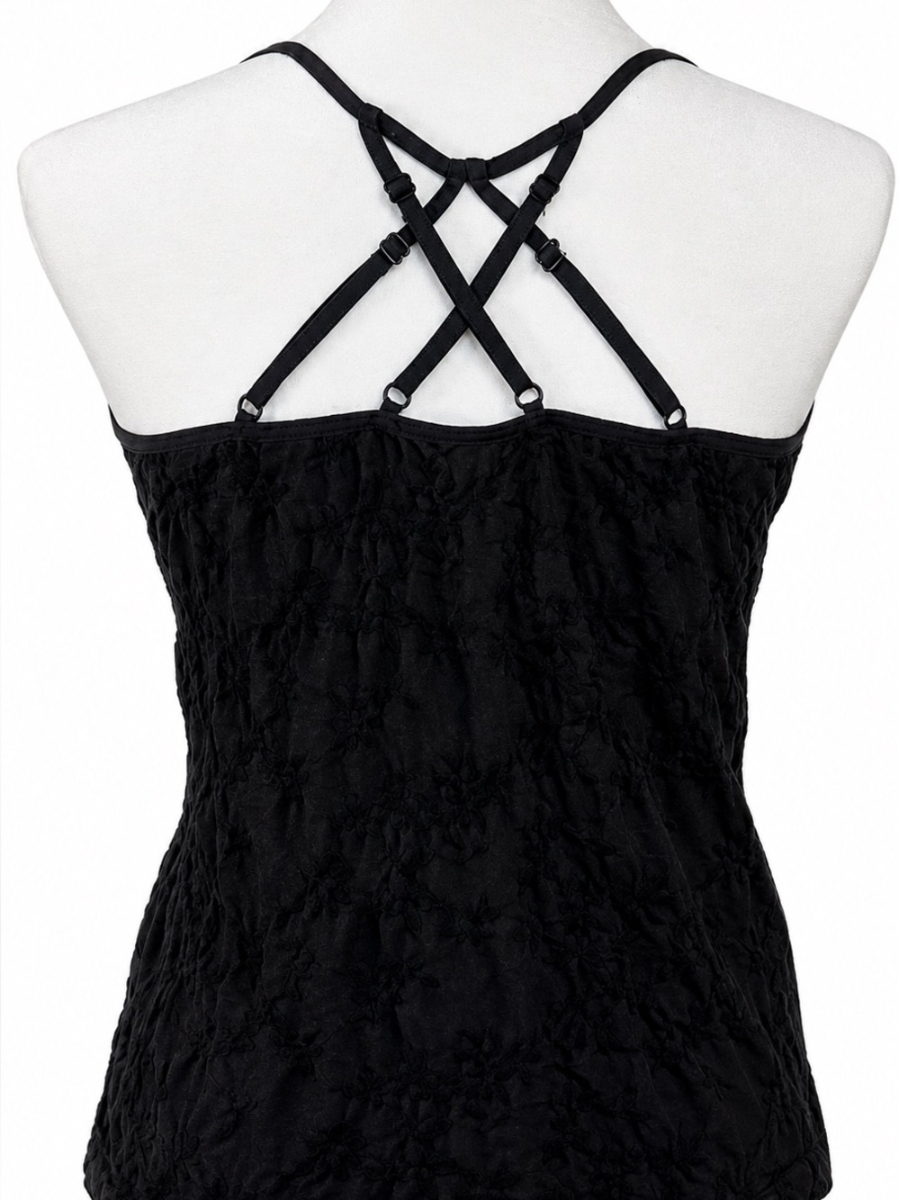 BY ANTHROPOLOGIE Strappy Black Floral Burnout Black Camisole Top, Size Medium